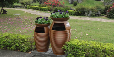 玻璃鋼花盆式垃圾桶景區(qū)擺放圖