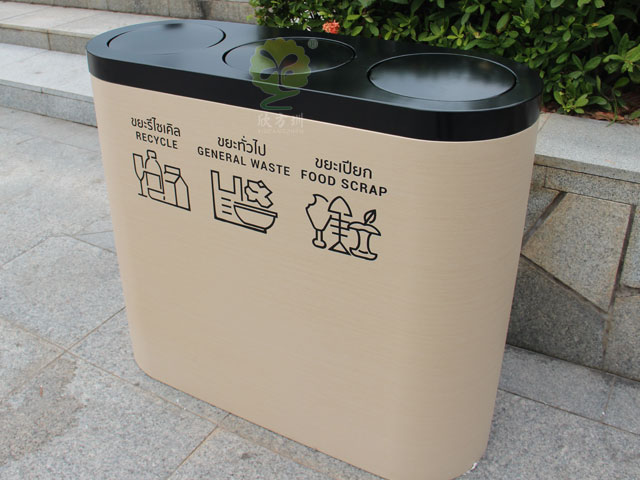 商場室內(nèi)搖蓋三分類金屬垃圾桶出口品質保障