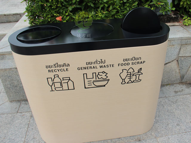 商場室內(nèi)搖蓋三分類金屬垃圾桶出口品質保障